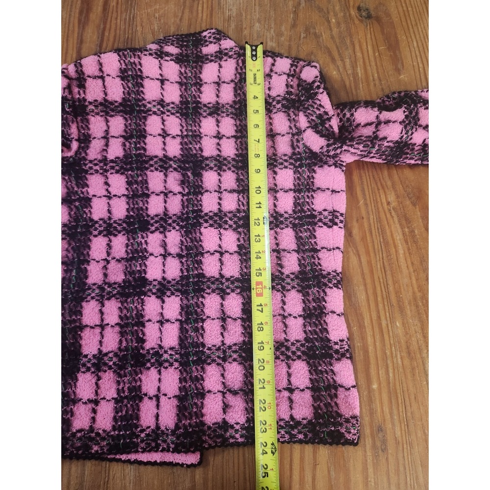 Adolpho Pink and Black Wool Plaid Jacket Gold Buttons Vtg Sweater Med Union Made - Picture 16 of 16